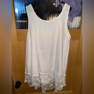 Farmhouse Frocks Tank/Dress Size Large Womens White Lace Ruffle Hem Ribbed Scoop